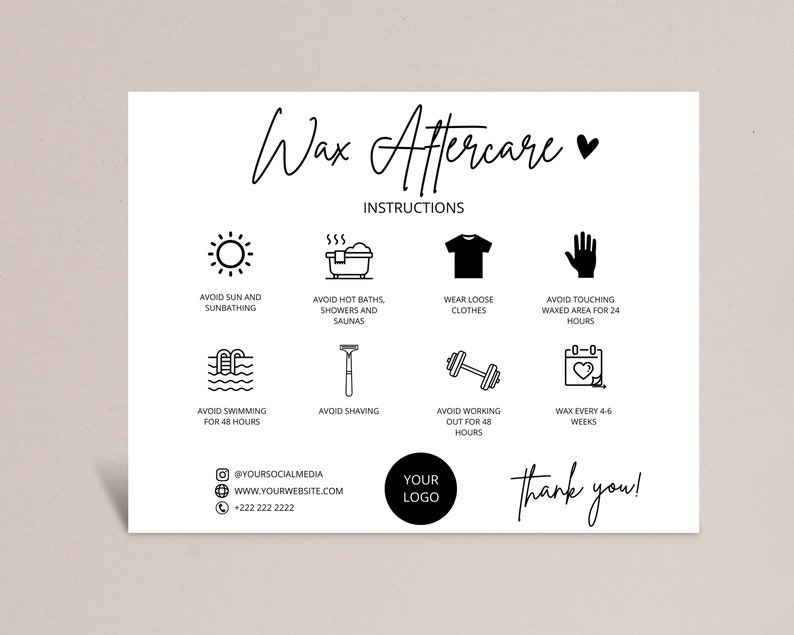 Waxing Aftercare Card Template Printable Hair Removal Care Etsy Hong Kong