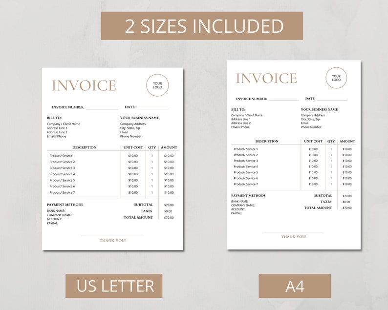Editable Invoice Template Printable Invoice Form Small - Etsy