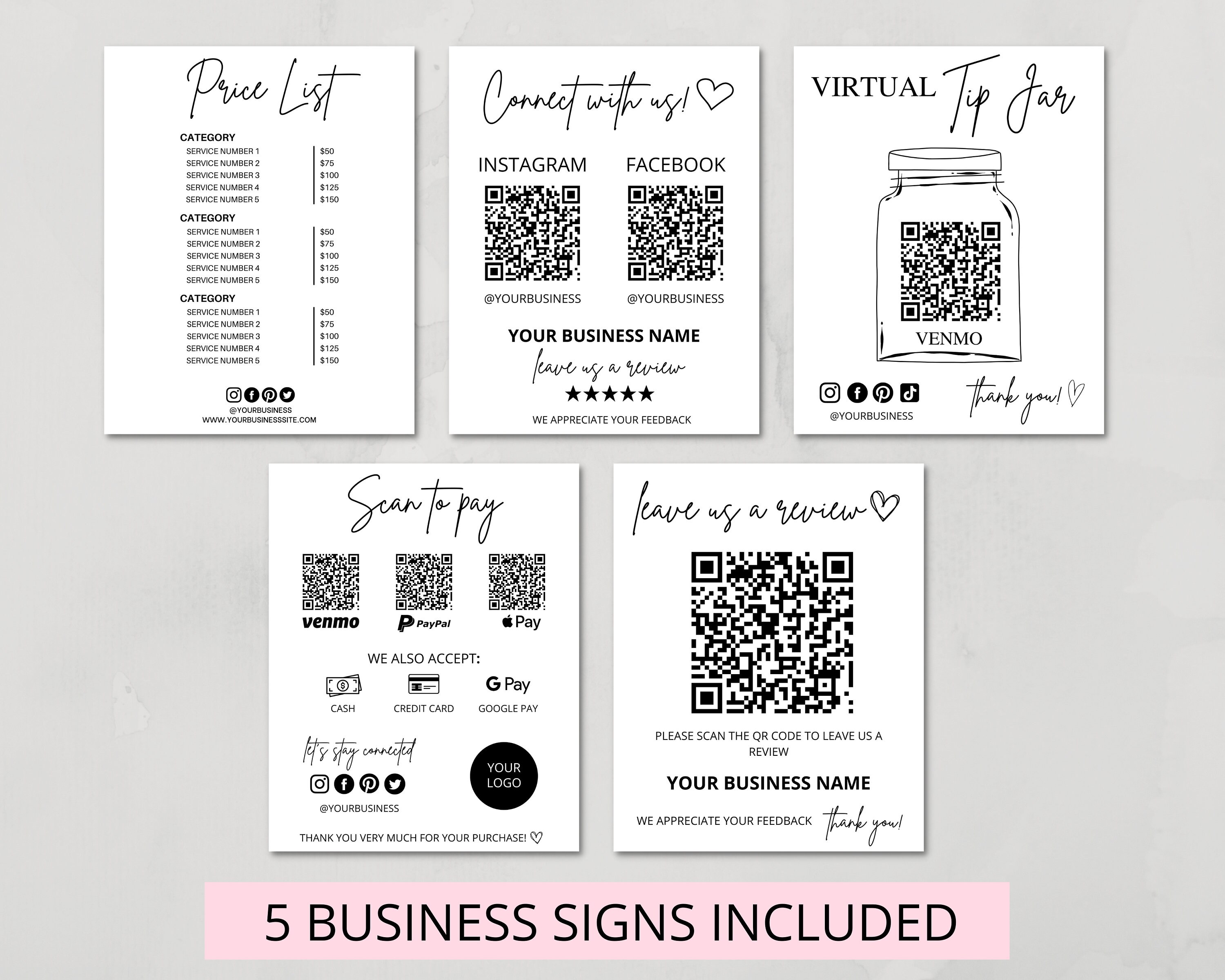 Qr Code Sign Bundle QR Code Sign Small Business Bundle, Printable Scan to Pay Sign Template ...
