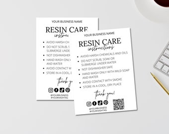 Resin Care Card Template, Printable Resin Care Cards, Resin Care Instructions Card, Resin ...