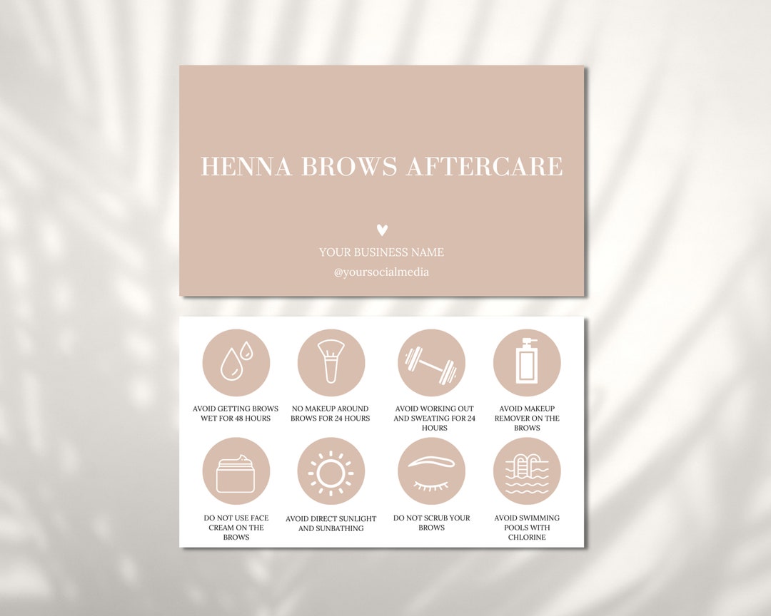Henna Brows Aftercare Card Template Editable Henna Brow After Etsy
