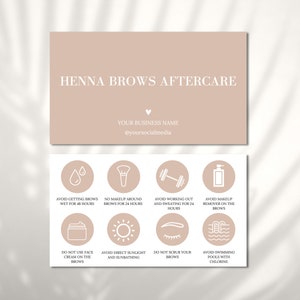 Henna Brows nazorg kaartsjabloon, bewerkbare Henna Brow nazorg kaartsjabloon, afdrukbare wenkbrauw nazorginstructies, wenkbrauw visitekaartje