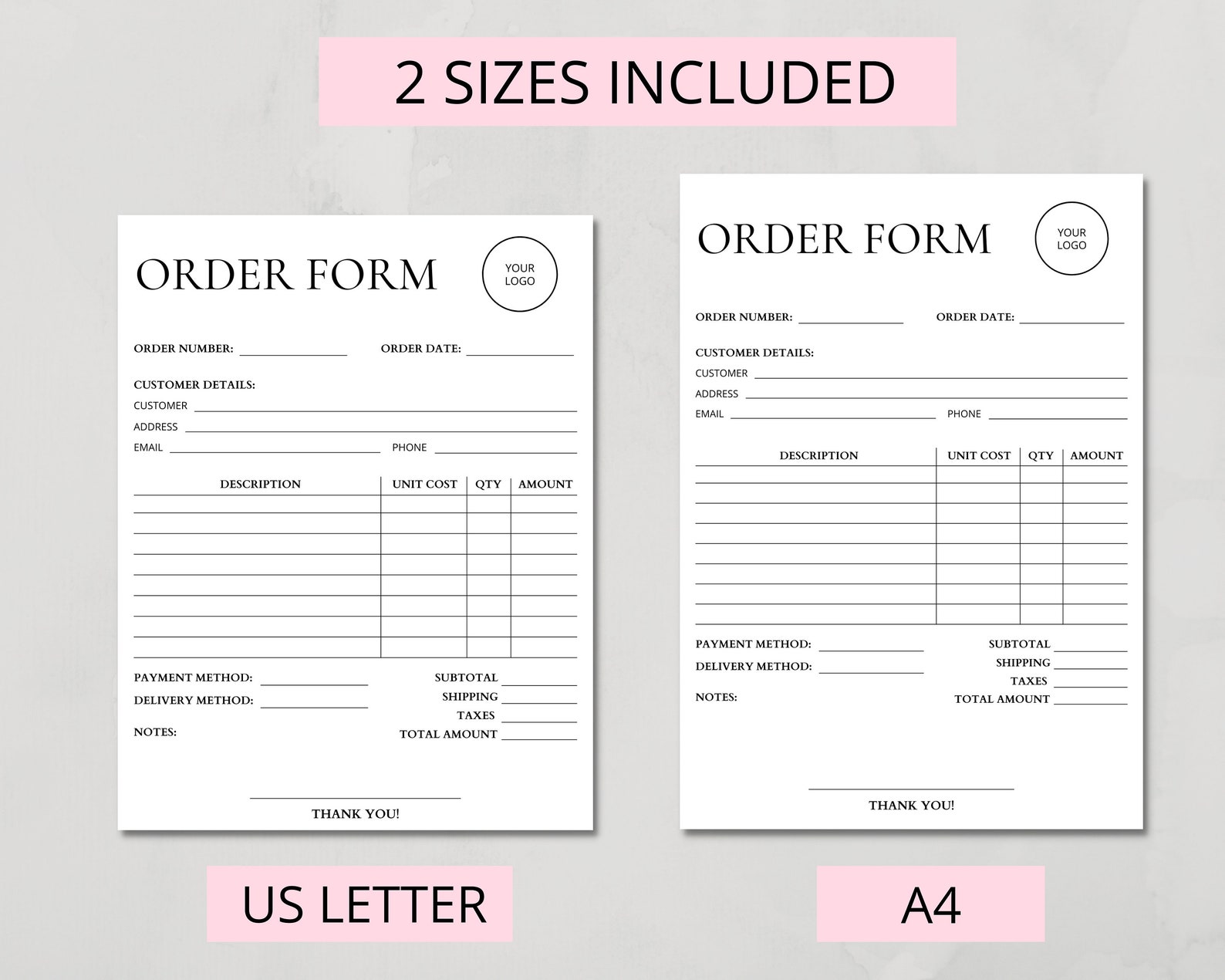 Minimalist Order Form Template, Editable Small Business Order Form ...