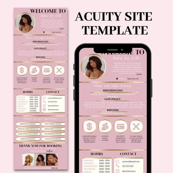 Acuity Scheduling Template, DIY Acuity Booking Site Template, Acuity Site Design, Hair Stylist, Makeup Artist, Lash Tech Website Template
