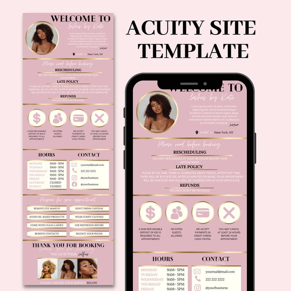 Acuity Scheduling Template, DIY Acuity Buchungsseite Template, Acuity Page Design, Hair Stylist, Makeup Artist, Lash Tech Website Template