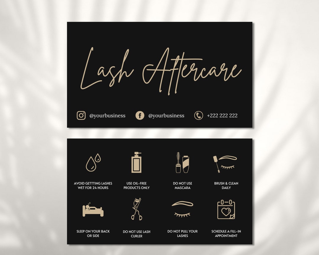 Lash Aftercare Card Template Printable Eyelash Care Cards - Etsy