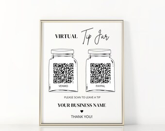 Virtual Tip Jar Sign Template, QR Code Sign Template, Venmo Payment Sign, Printable Tip Sign Template, Editable Canva Template