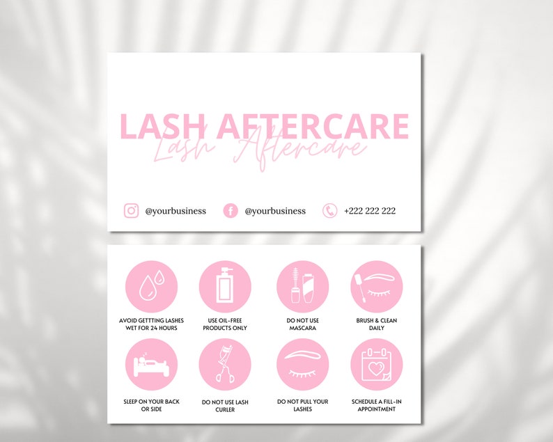 Lash Aftercare Card Template Printable Eyelash Care Cards - Etsy