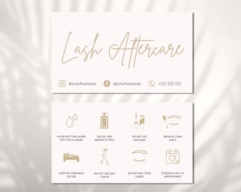 Lash Aftercare Card Template, Printable Eyelash Care Cards, Editable Lash Care Instructions, Eyelash Extensions Card, Lash Business Card