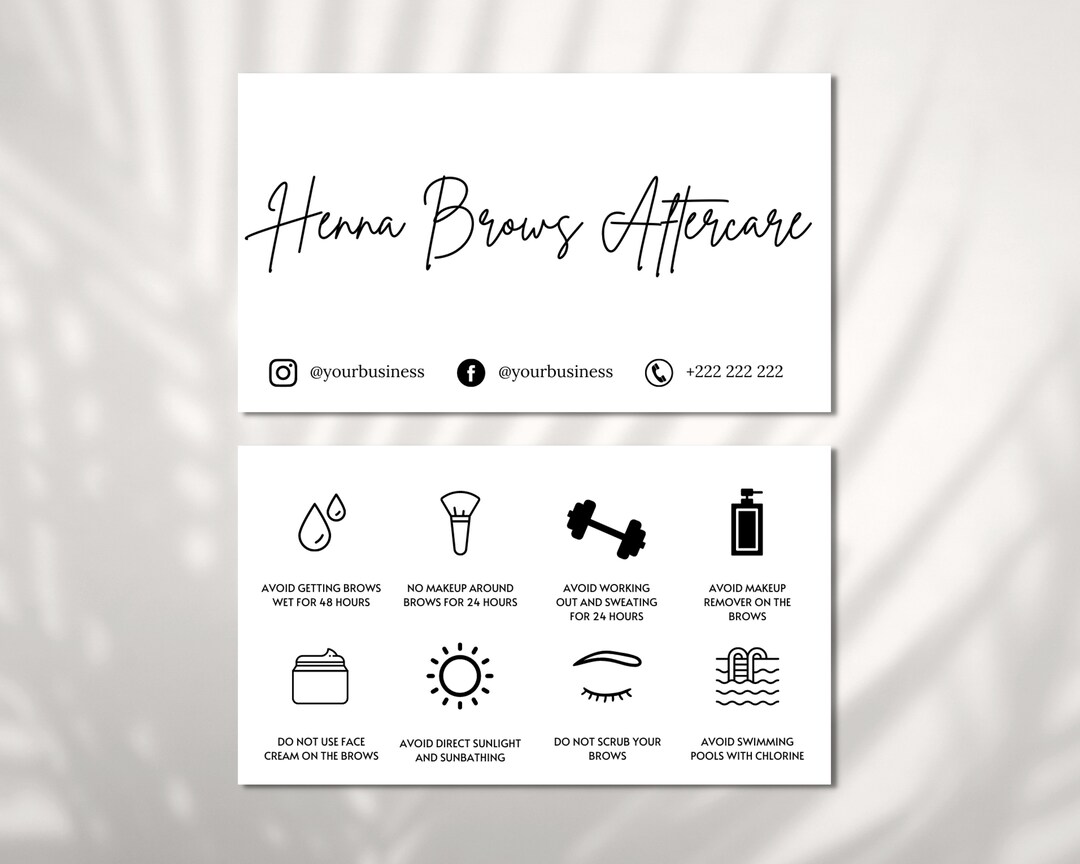 Henna Brows Aftercare Card Template Editable Henna Brow After Etsy