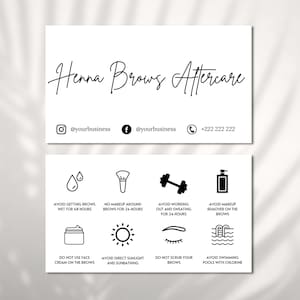 Henna Brows nazorg kaartsjabloon, bewerkbare Henna Brow nazorg kaartsjabloon, afdrukbare wenkbrauw nazorginstructies, wenkbrauw visitekaartje