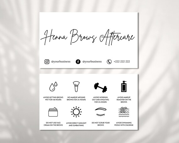 Brauen-Henna Aftercare Karten (50 Stück) – 5,1x8,9 Cm, Beidseitig Bedruckt Mit Pflegetipps Für Brauenkünstler & Kunden