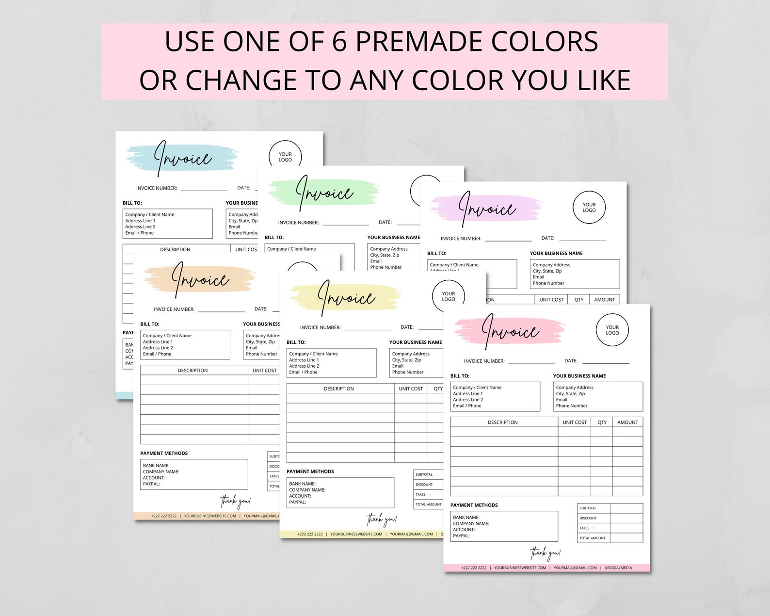 Editable Invoice Template, Printable Invoice Form, Small Business ...