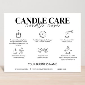 Minimalist Candle Care Card Template, DIY Candle Care Instructions, Printable Candle Care Cards, Candle Business Card, Canva Template
