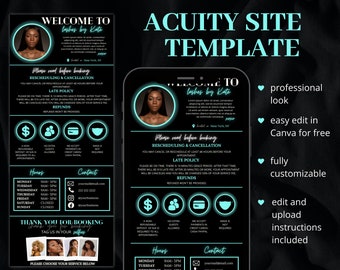 Neon Acuity Scheduling Template, DIY Booking Site Template, Acuity Site, Acuity Design, Lash Tech, Hair Stylist, Makeup Artist