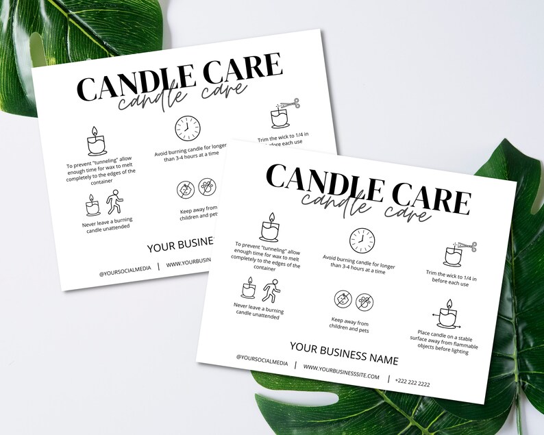 Minimalist Candle Care Card Template DIY Candle Care Etsy