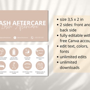 Lash Aftercare Card Template, Printable Eyelash Care Cards, Editable ...