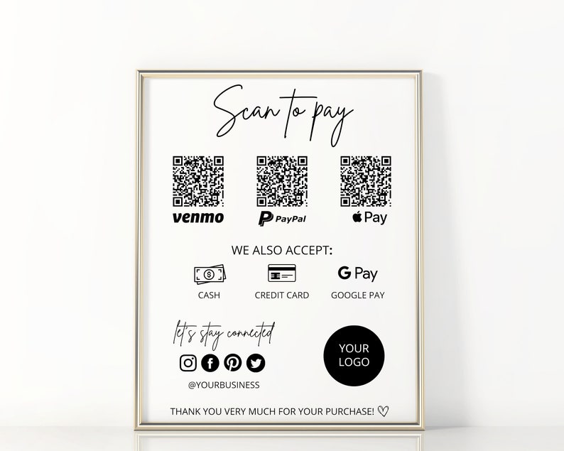 Qr Code Sign Bundle QR Code Sign Small Business Bundle, Printable Scan to Pay Sign Template ...