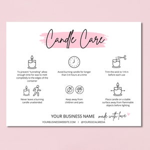 Candle Care Card Template, DIY Candle Care Instructions, Printable Candle Care Cards, Candle Business Card, Canva Template