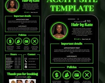 Neon Green Hair Stylist Acuity Scheduling Template, Hair Stylist Booking Site, Hair Stylist Website, Lash Artist Acuity, MUA Acuity