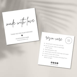 Resin Care Card Template, Resin Product Care Instructions Guide, Printable Resin Care Cards, Resin Care Inserts, Canva Template