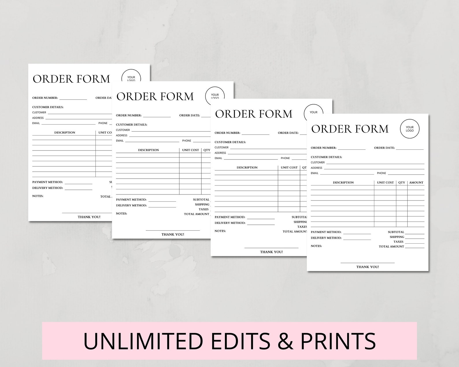 Minimalist Order Form Template, Editable Small Business Order Form ...