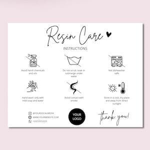 Resin Care Card Template, Resin Product Care Instructions Guide, Printable Resin Care Cards, Resin Care Inserts, Canva Template