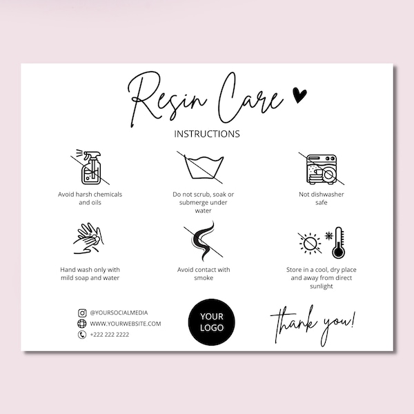 Resin Care Card Template, Resin Product Care Instructions Guide, Printable Resin Care Cards, Resin Care Inserts, Canva Template