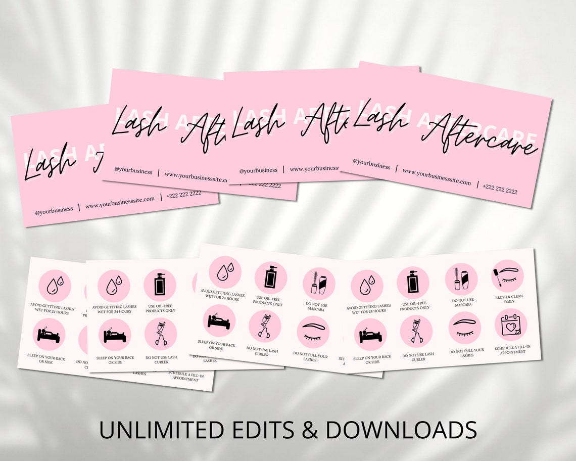Pink Lash Aftercare Card Template Printable Eyelash Care - Etsy