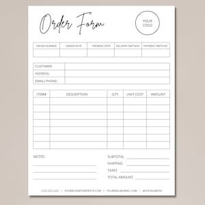 Editable Order Form Template, Printable Small Business Order Form, Custom Order Form, Purchase Order Form, Craft Order Form, Canva Template