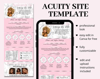 Marble Acuity Scheduling Template, DIY Booking Site Template, Acuity Design, Lash Tech, Hair Stylist, Makeup Artist, Squarespace Scheduling