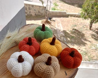 Juego de calabazas de ganchillo / Decoración de otoño / Centro de mesa rústico de otoño / Decoración de Halloween y Acción de Gracias