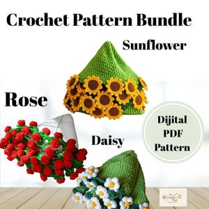 Crochet Flower Blanket Pattern Bundle: Rose, Daisy, Sunflower (PDF Download)
