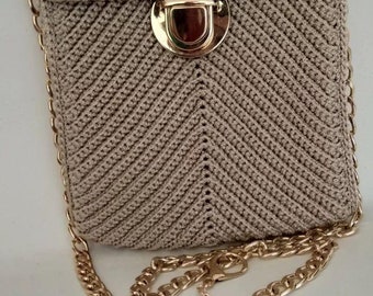 Handmade bag/Crochet Bag/ Luxury Bag/ Women's Bag / Gold chain Handbag / Capri Bag/ Mothers day gift/Cool Bag /Knitted Bag/Bag ready to ship