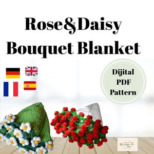 Daisy & Rose Bouquet PDF | Crochet Blanket Pattern Bundle | Multilingual PDF | Baby Gift İdea | Digital Download
