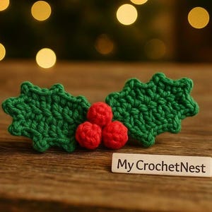 Schema all'uncinetto per bacche di agrifoglio / Applicazione di foglie di Natale / Download digitale