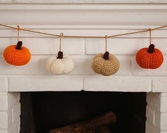 Knit Pumpkin Decor: Cotton Crochet Autumn Ornament Set