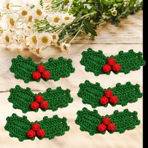 Crochet Holly Berry Pattern | Christmas Leaf Applique | Digital Download image 6