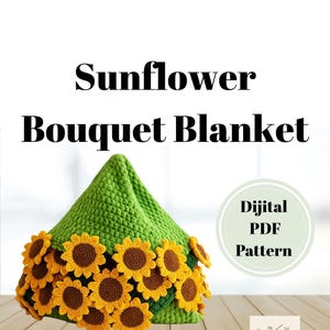 Sunflower Bouquet Blanket Pattern | Floral Bouquet Blanket Pattern | Video Tutorial Included | Crochet Sunflower Bouquet Blanket Pattern