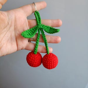 Crochet Cherry Keychain: Handmade Cotton Amigurumi Bag Charm