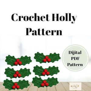 Crochet Holly Berry Pattern | Christmas Leaf Applique | Digital Download