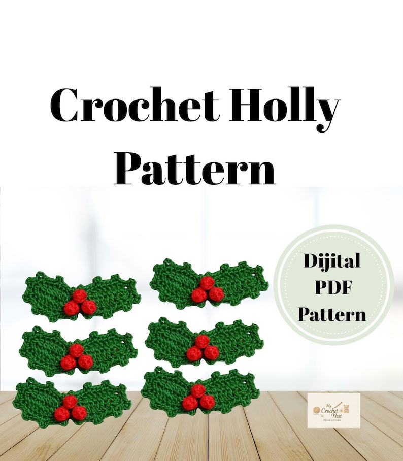 Crochet Holly Berry Pattern | Christmas Leaf Applique | Digital Download image 2