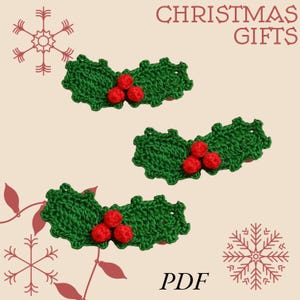 Crochet Holly Berry Pattern | Christmas Leaf Applique | Digital Download image 5