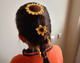 Crocheted Sunflower Boho Hair Pin, Handmade Braided Hair Accessory for Women and Girls, Crochet Hairclip, Unique Gift for Her