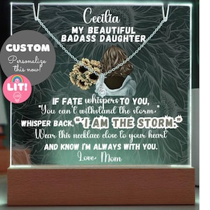 Colar de filha durona e presente de carta de amor personalizada da mãe | Mensagem de luz acesa | Presente de aniversário, formatura, Natal, novo emprego