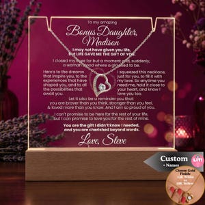 Pacchetto regalo bonus per figlia, targa personalizzata con nome, collana ricordo a forma di cuore, messaggio personalizzato, segno d'amore