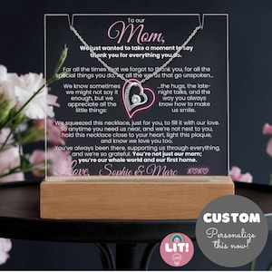 Carta de recuerdo emocional personalizada para mamá de un niño o niños / Joyería para el Día de la Madre / Collar de corazón y placa para cumpleaños, Navidad