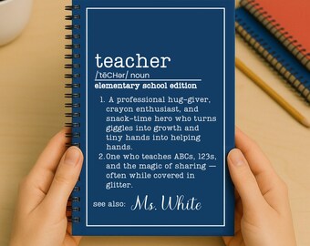 Personalized Teacher Definition Journal, Custom Elementary School Gift