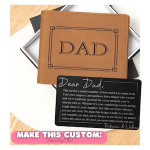 Lot personnalisé pour papa : portefeuille en cuir gravé et carte de vœux personnalisée