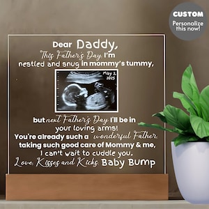Petit tour de passe-passe au futur papa, doux message pour l'enfant à naître, noms personnalisés et photo de l'échographie | Fête des Pères, Baby Shower